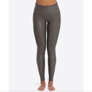 Spanx Faux Leather Moto Leggings Gunmetal Medium